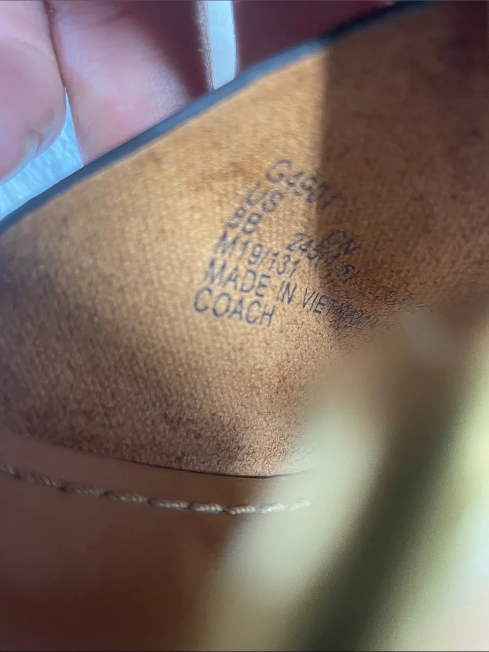Coach Tan Leather Slide Sandals with Brass Ring Buckle